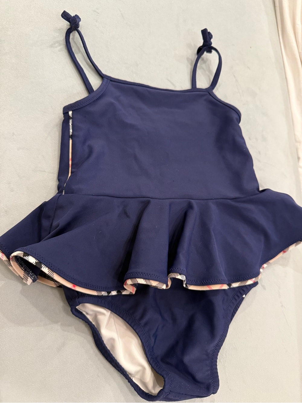 Burberry Peplum One-Piece Swimsuit with Check Trim - Picture 3 of 4